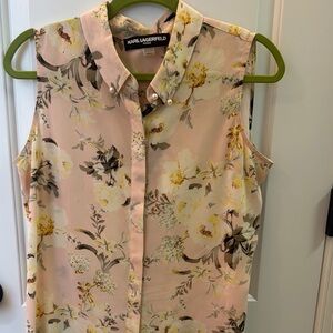 Karl Lagerfeld Pink Sleeveless Blouse Polo Collar